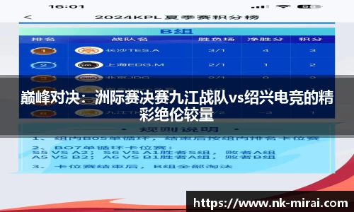 巅峰对决：洲际赛决赛九江战队vs绍兴电竞的精彩绝伦较量